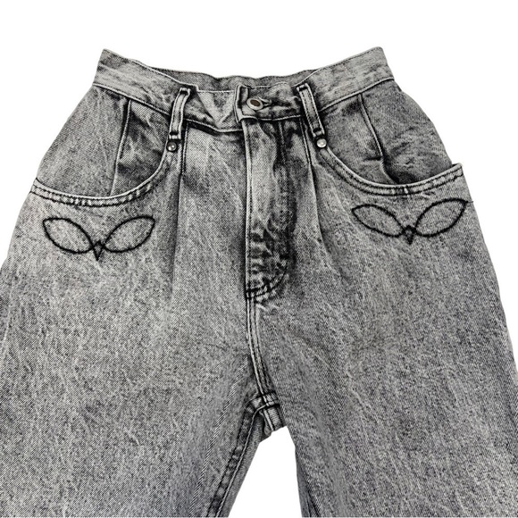 Vintage Union Made Lee Black Acid Wash Tapered Pleated Embroidered Jeans 24 X 31 - Picture 10 of 11